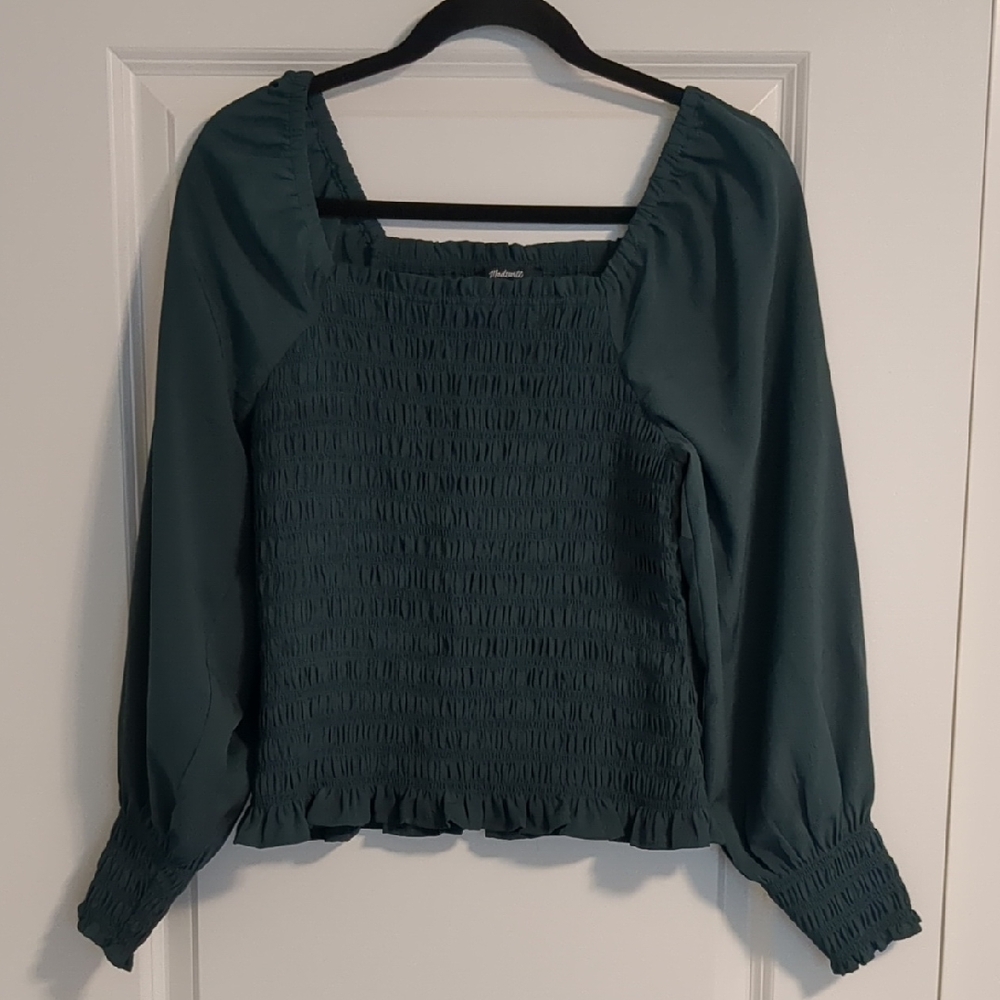 Madewell Teal Smocked Blouse